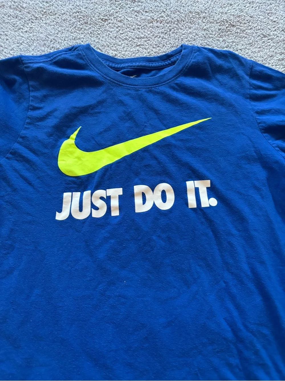 Nike Kids Blue Short Sleeve Tee with Neon Yellow Swoosh